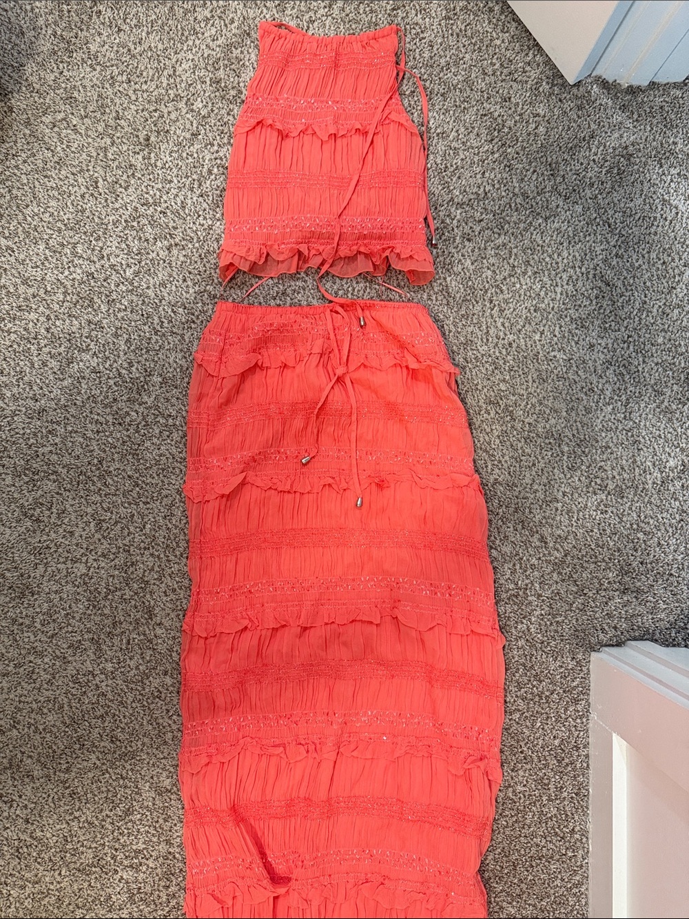 Coral Ruffled Maxi Skirt Set - Women's